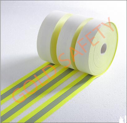 Flame retardant reflective tape yellow-silver-yellow GS-1303-FR2Y
